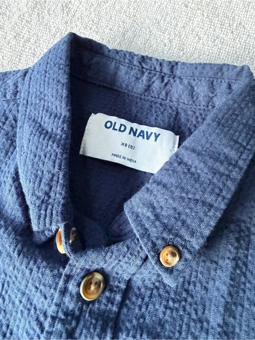 Old Navy Navy Button-Down Shirt with Red Crab Patch - Boys